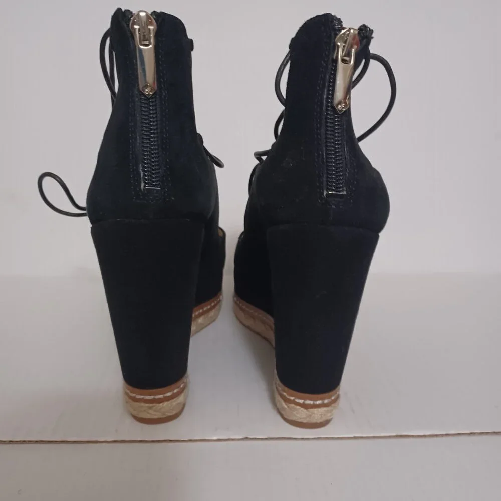 SAM EDELMAN HARRIET SUEDE ESPADRILLE WEDGE PLATFORM SANDALS BLACK SIZE 7.5